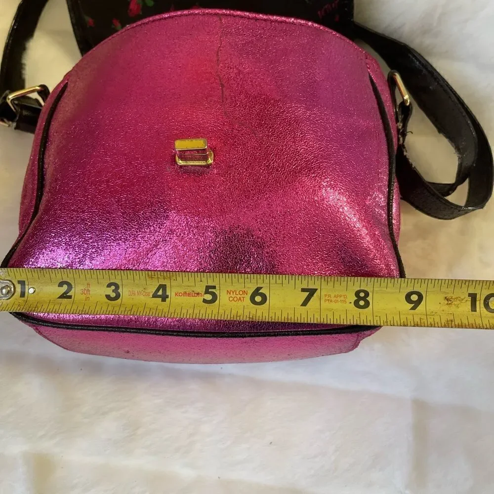 Betsey Johnson metallic Fuchsia off the hook crossbody bag gold tone acc…